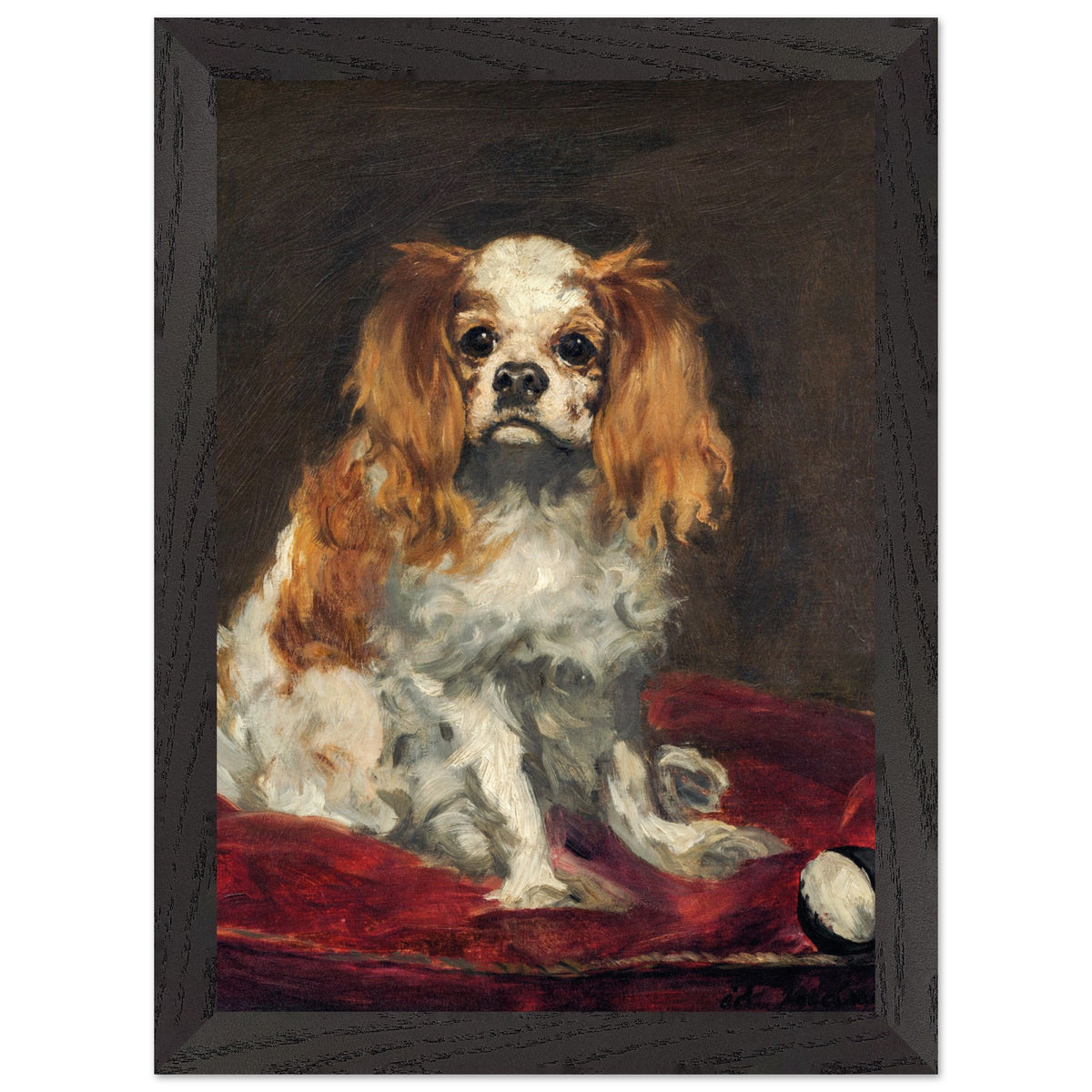 Artfulprints Poster met Lijst Edouard Manet - A King Charles Spaniel  - A4 21x29.7 cm - Bruin