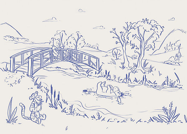 Papier peint panoramique sur intissée de Komar - Disney Winnie the Pooh Blue Ink - Taille: 350 x 250 cm