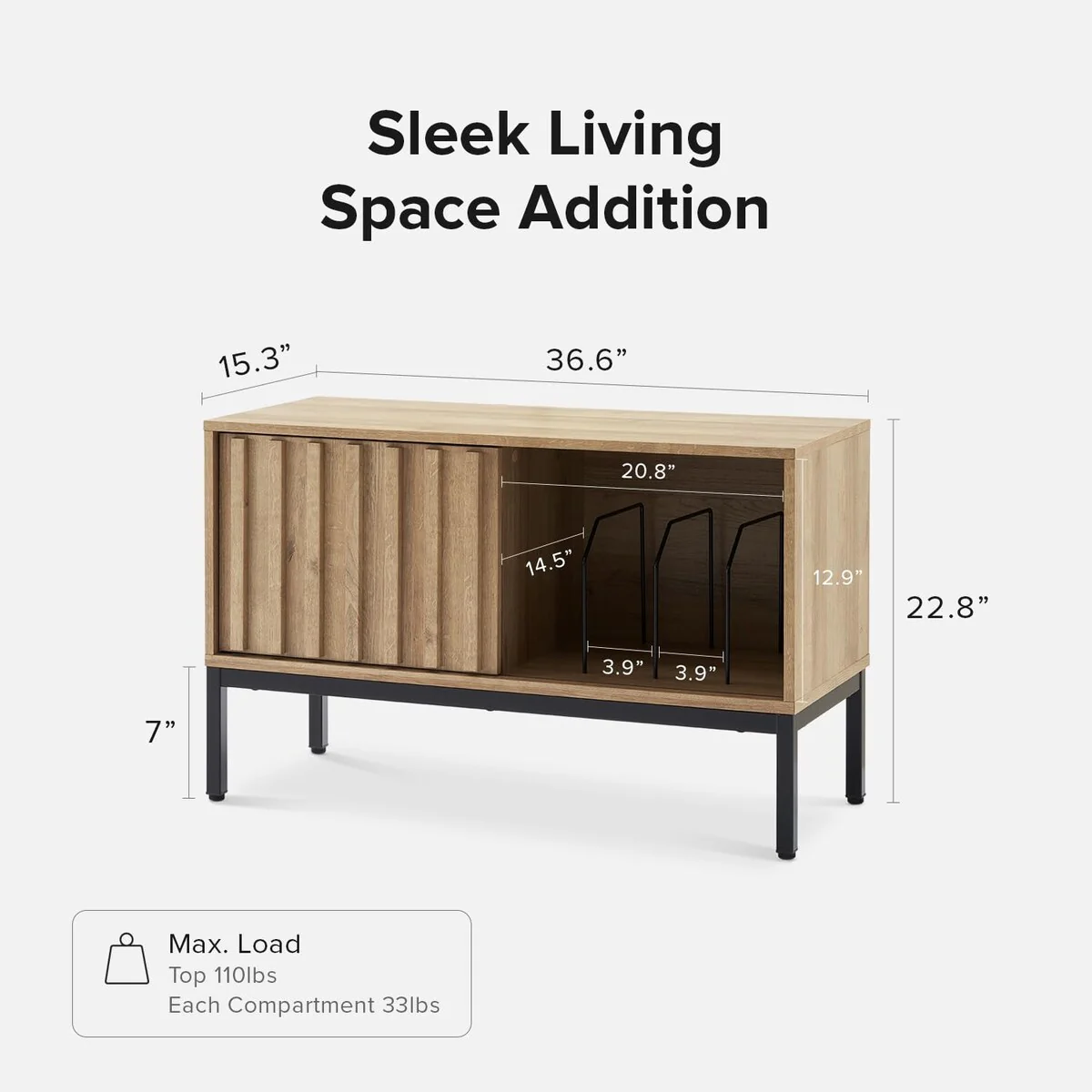 Mopio Norwin Record Player Stand with Vinyl Record Storage, Rustic Turntable Stand