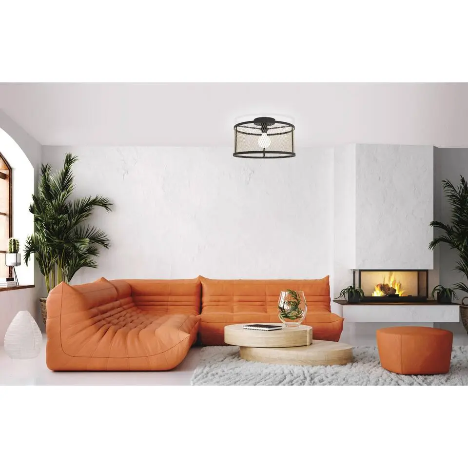 EGLO Dellow plafonni&egrave;re - E27 - &Oslash; 45 cm - Zwart/Geelkoper