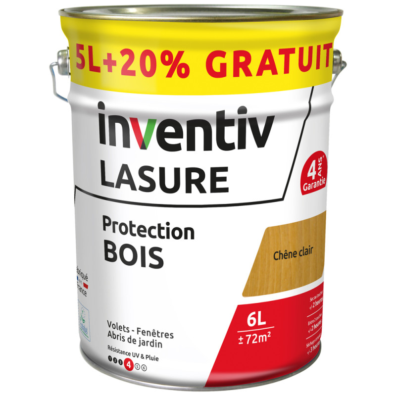 Lasure pour bois Protection chêne clair 5 L   1 L gratuit INVENTIV