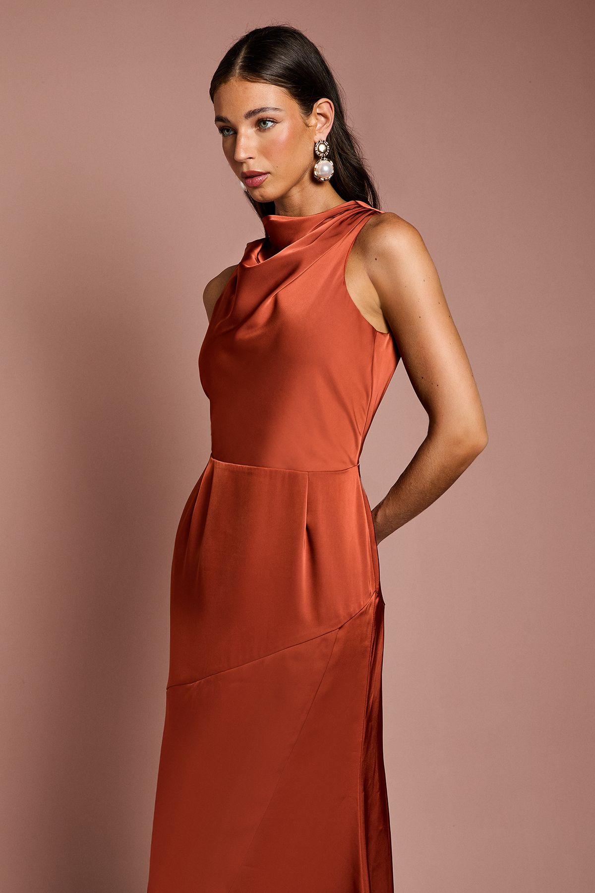 Coast Cowl Neck Sleeveless Satin Midi Dress