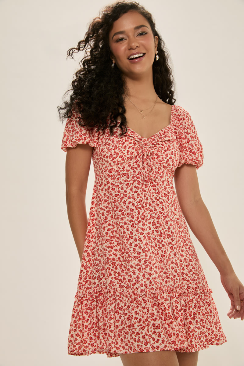 Sara Cinched Front Floral Mini Dress