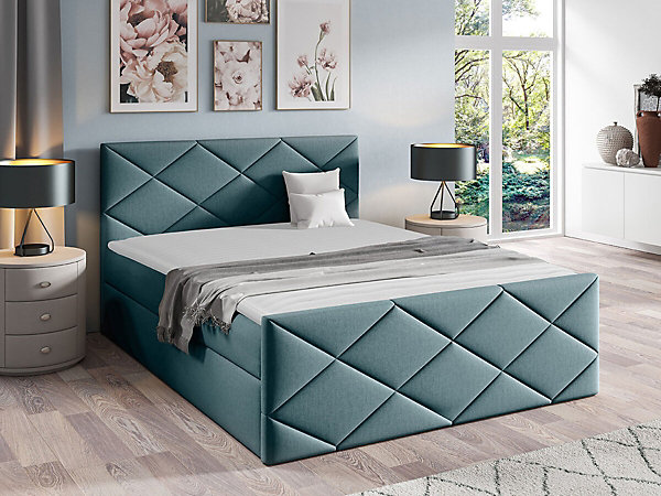 Lit continental Baltimore 155, Double, Turquoise, Tissu, Disponible