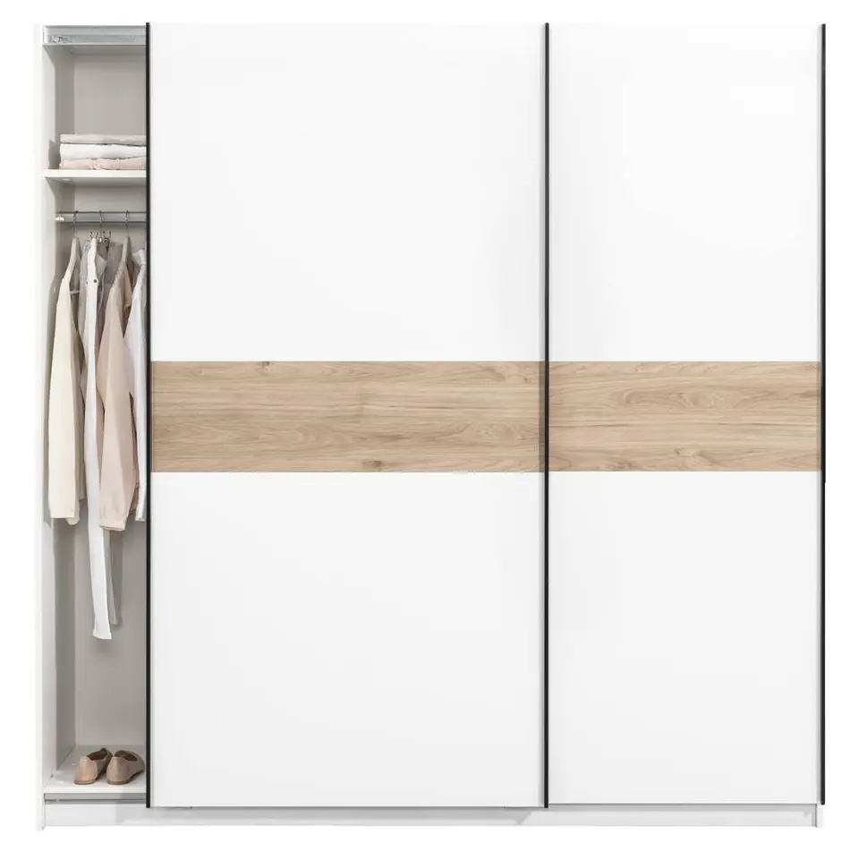 Schuifdeurkast Genua - wit/eikenkleur - 204x200x60 cm