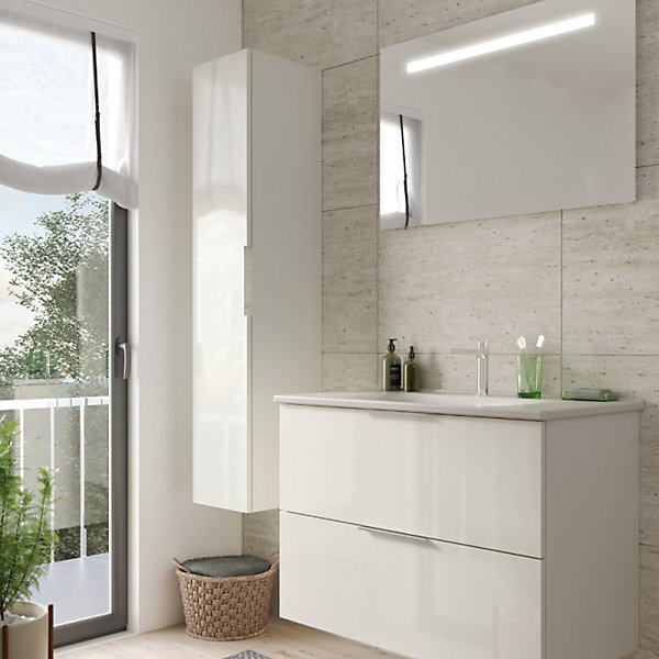 Meuble vasque 90 cm BURGBAD Olena blanc brillant   colonne