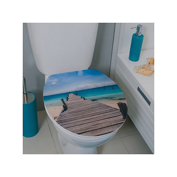 Abattant wc MDF MALDIVES Décor PlageCharnières Zinc Spirella