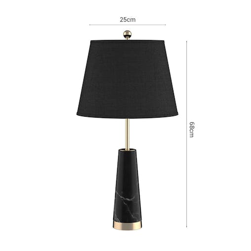 SOGA 68cm Black Marble Bedside Desk Table Lamp Living Room Shade with Cone Shape Base