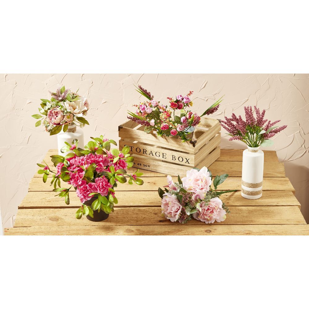 Piquet fleur artificielle bouton de rose bruyère Ø25xH40cm