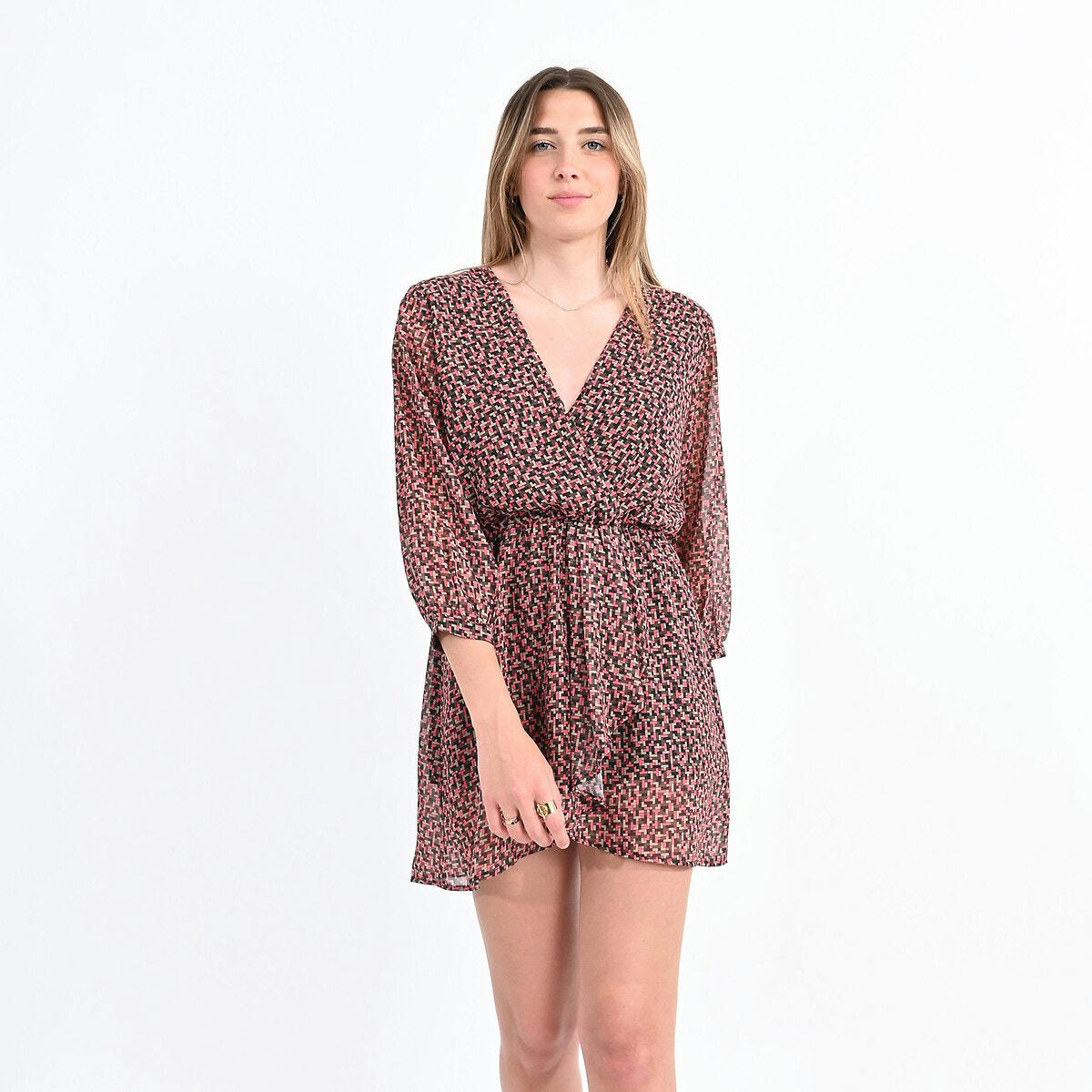 Robe en  voile imprimée effet cache-cœur