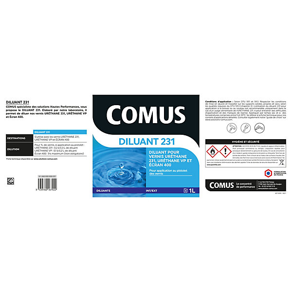 DILUANT 231 - 1L Diluant pour URETHANE 231. URETHANE VP et ECRAN 400- COMUS