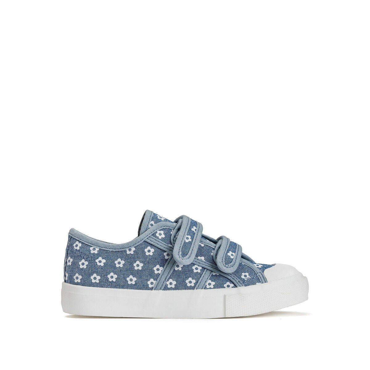 Baskets scratchées en toile denim imprimé fleurs