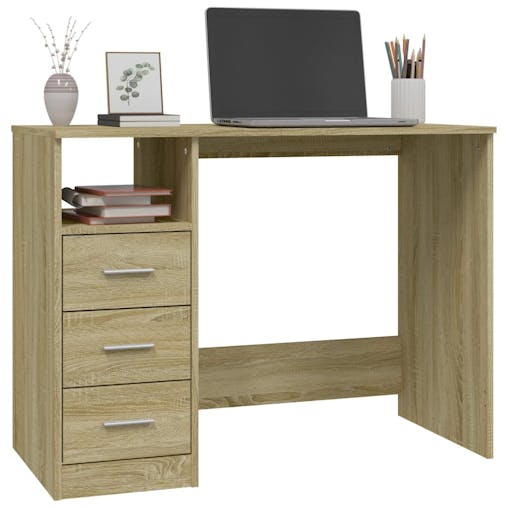 NNEVL Desk with Drawers Sonoma Oak 102x50x76 cm Engineered Wood