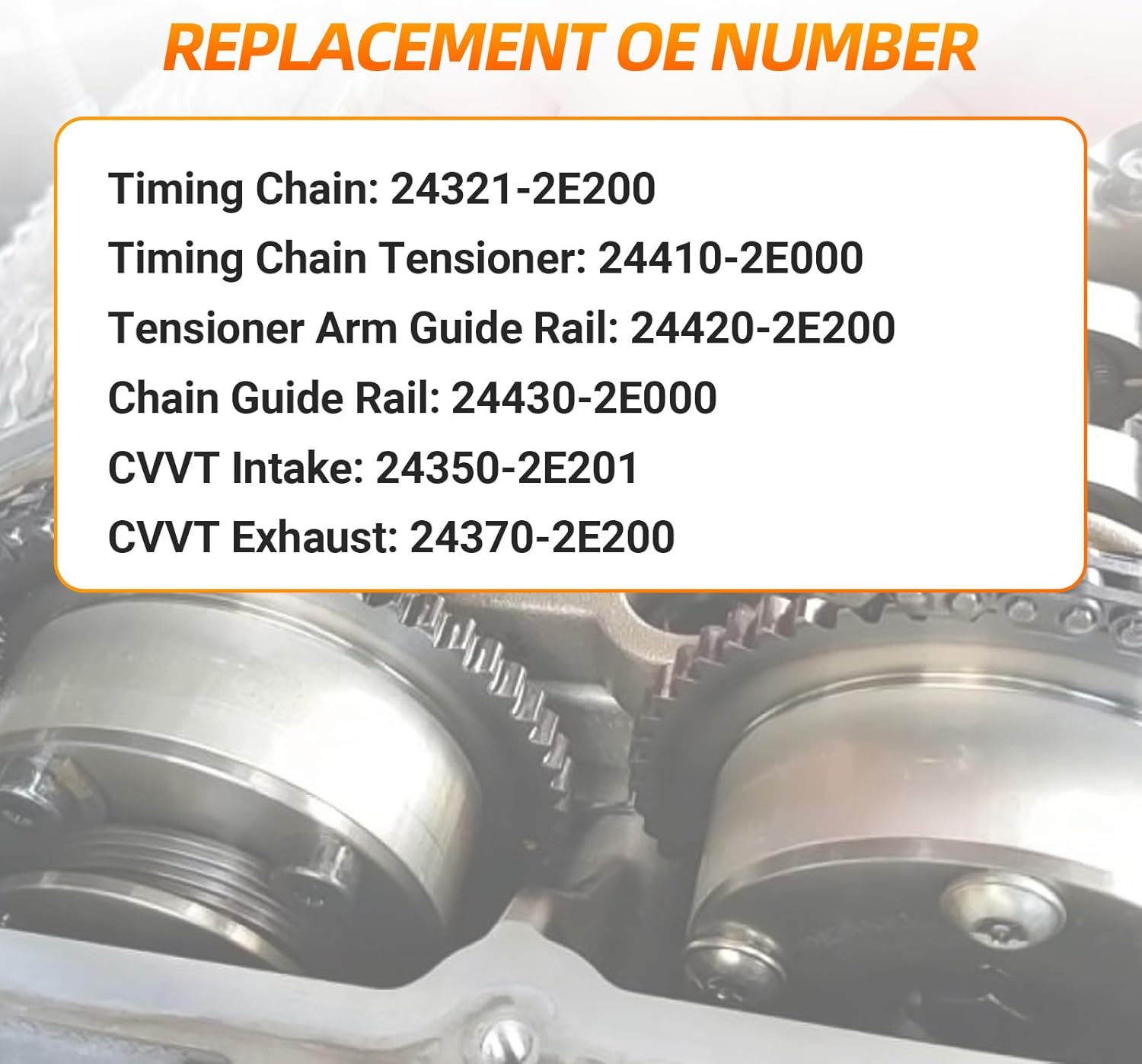 Engine Timing Chain Kit, Compatible with Elantra Coupe Tucson Kia Soul Forte Koup 2.0L L4, Automotive Replaces Part with Intake&Exhaust CVVT Gears 24321-2E200 24350-2E201 24370-2E200