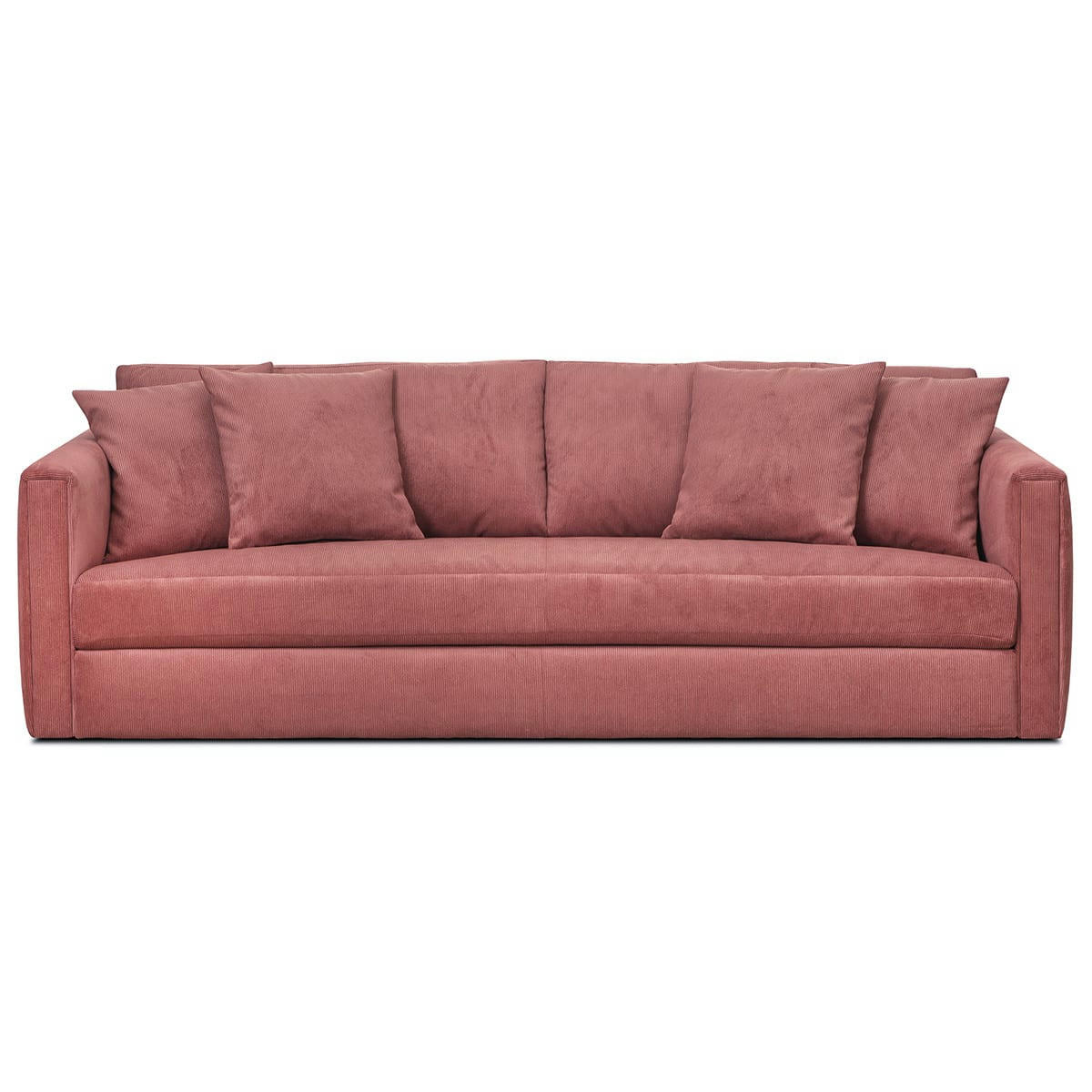 DENVER - Canapé 4 places en velours côtelé terracotta + 4 coussins déco