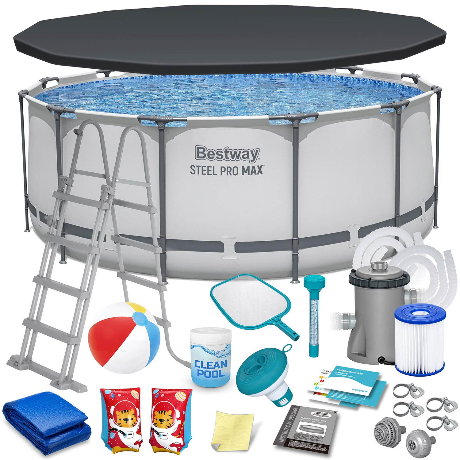 Basen ogrodowy stelażowy 366x122 cm Bestway zestaw 18w1