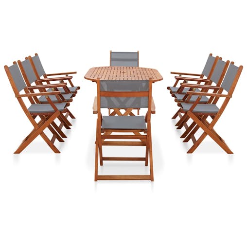 NNEVL 9 Piece Outdoor Dining Set Grey Solid Eucalyptus Wood and Textilene