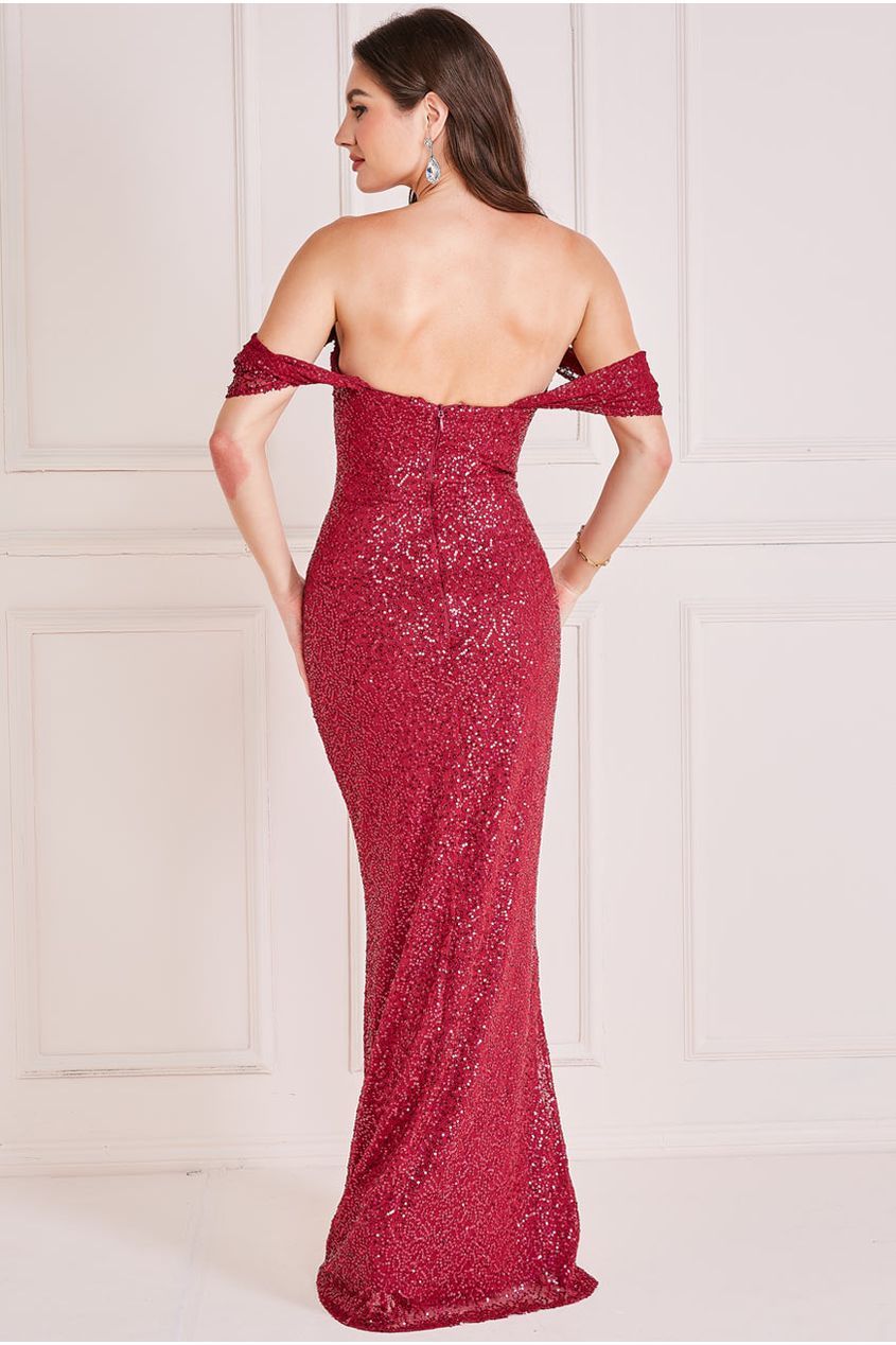 Goddiva Off The Shoulder Sequin Wing Maxi