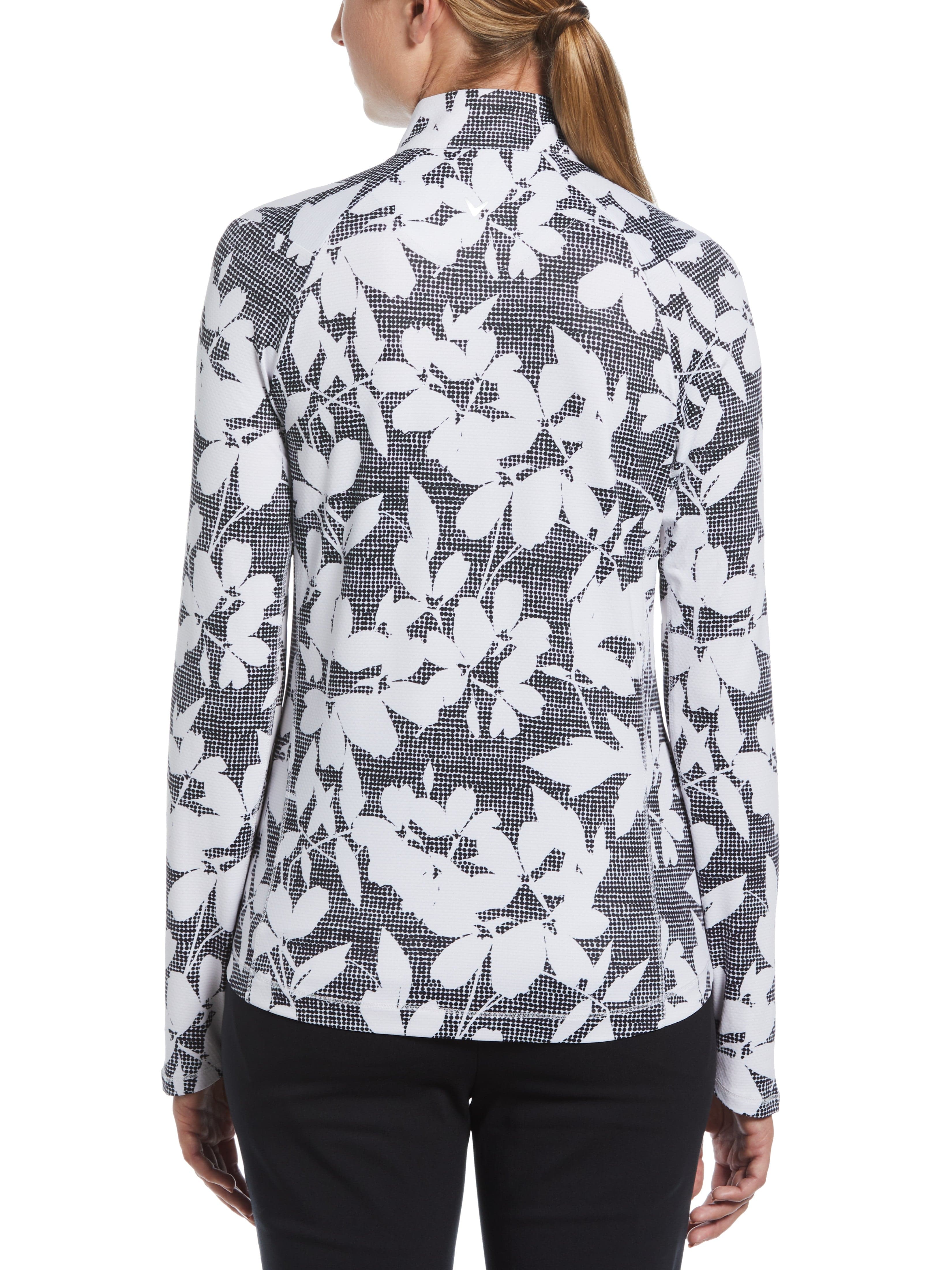 Womens Textured Abstract Print Sun Protection 1/4 Zip Golf Pullover