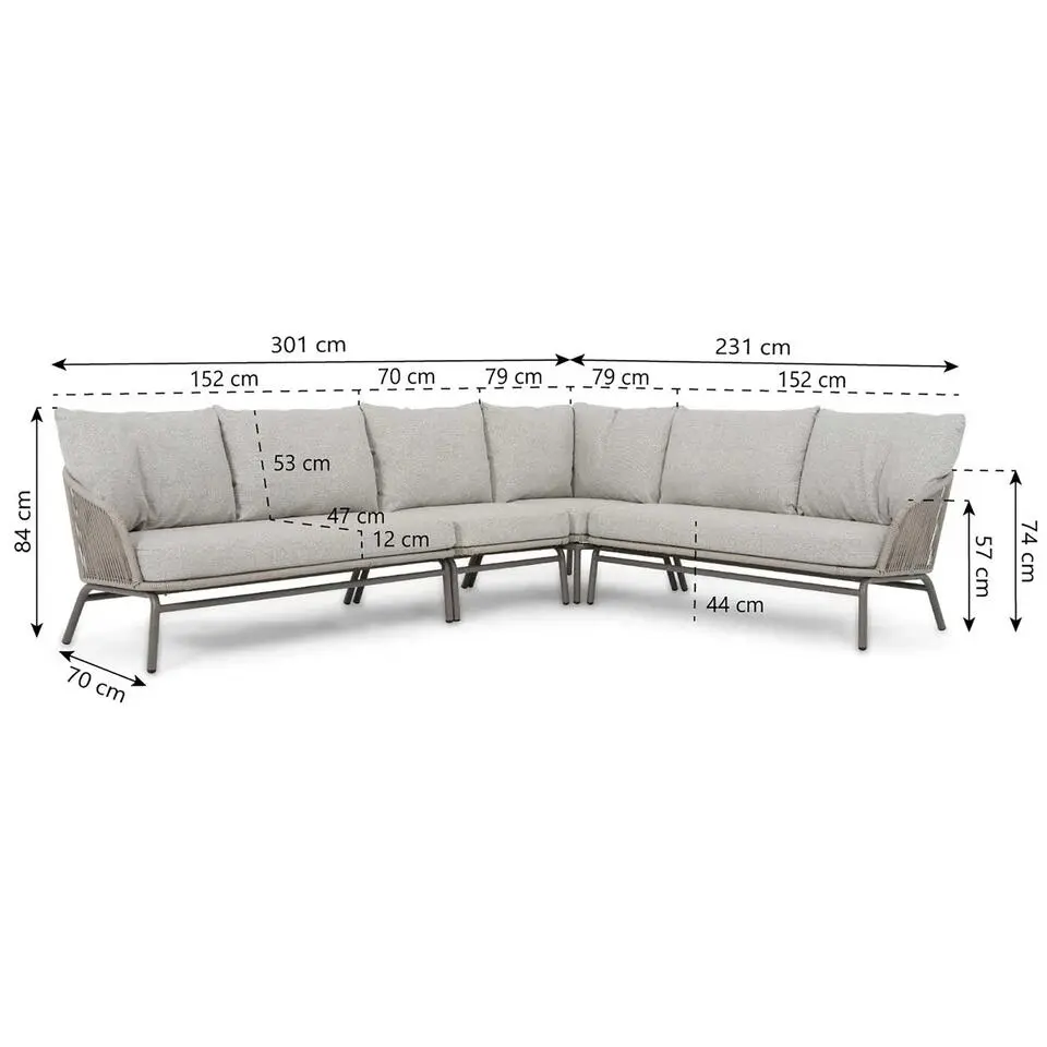 Hoek loungeset 6 personen Rope Taupe Coco Livo