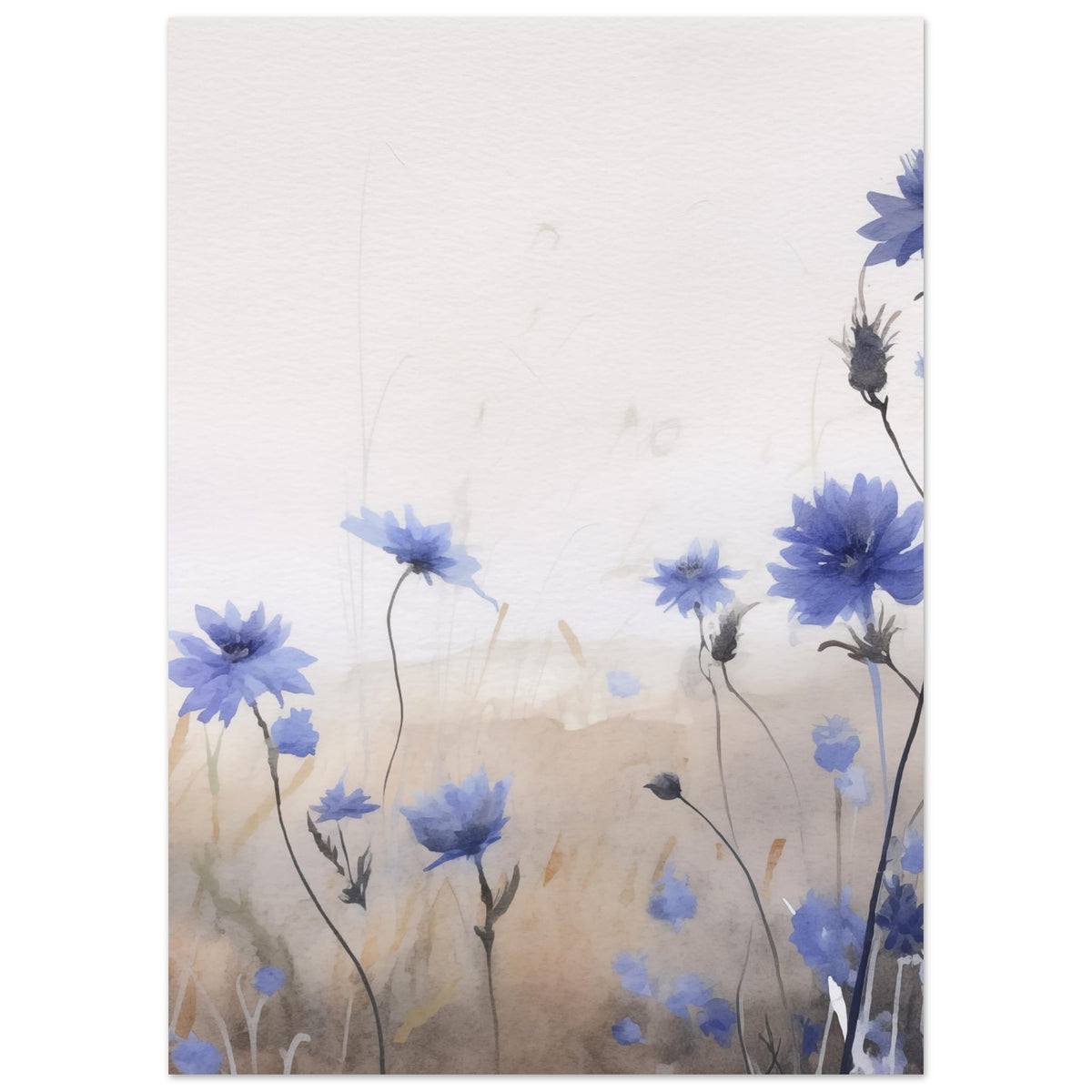 Artfulprints Poster Flower aquarel 3  - 50x70 cm - Blauw