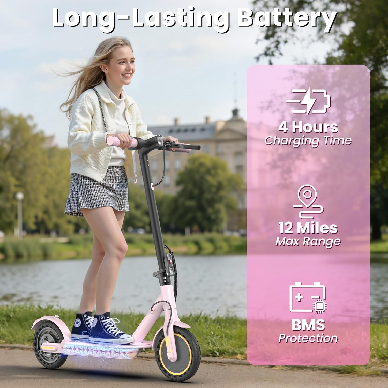 WERHY Foldable Kids Electric Scooter, 350W Motor, Max 12/16Miles Long Range, 19 MPH Max Speed, 8.5 Solid Tire, Lightweight Foldable E-Scooter with Dual Braking, Digital Display, Cruise Control