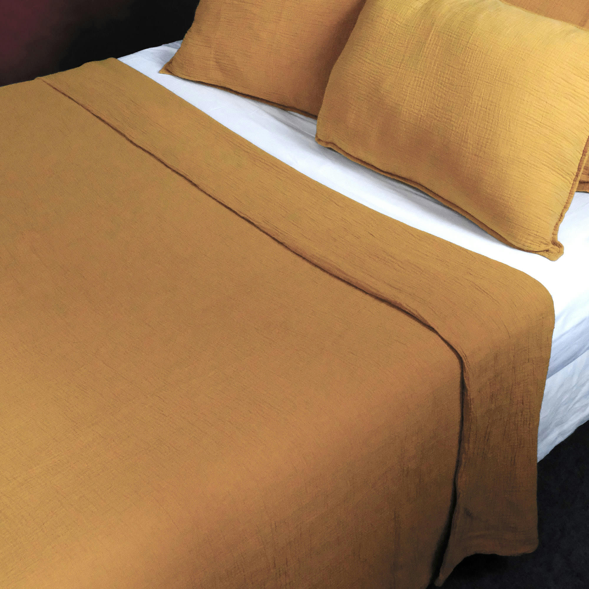 - Drap plat en double gaze de coton jaune safran