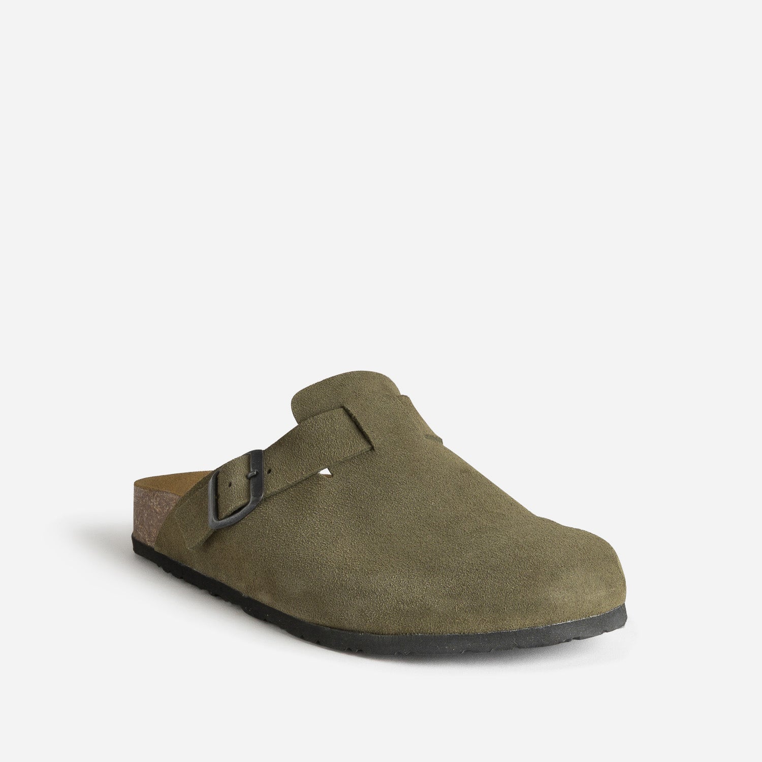 Mule-sabot anatomique kaki cuir velours