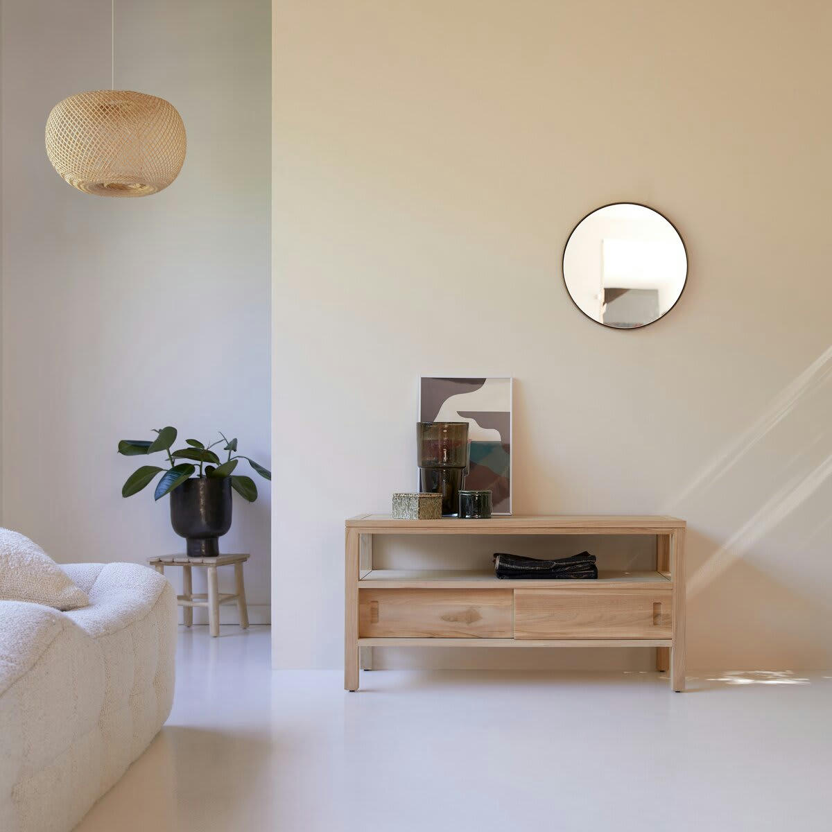 ANTON - Meuble TV en teck massif 100 cm