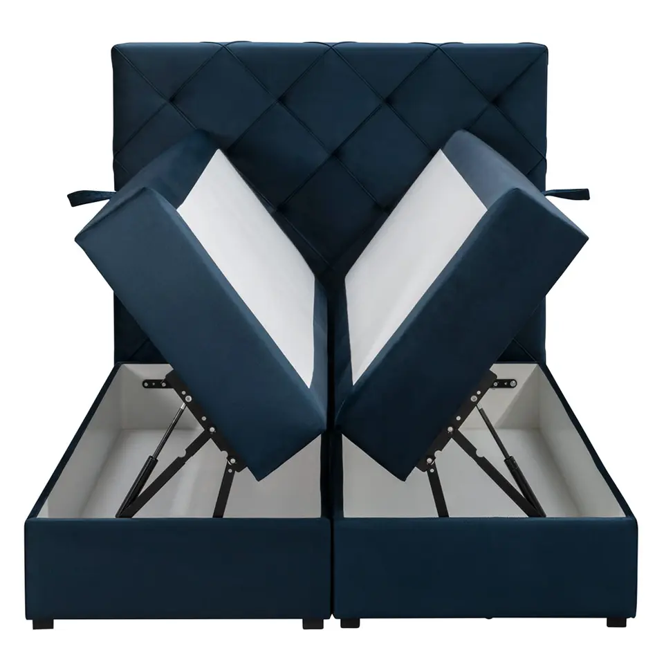 Boxspring met opbergruimte Liv geruit - blauw - 120x200 cm