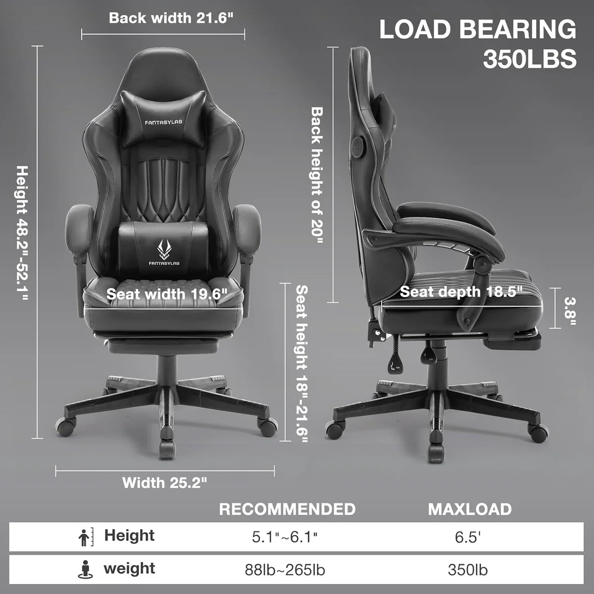 High Back Computer Chair with Footrest,Big and Tall Gamer Chairs with Heavy Duty Base Linkage Armrests for Adults