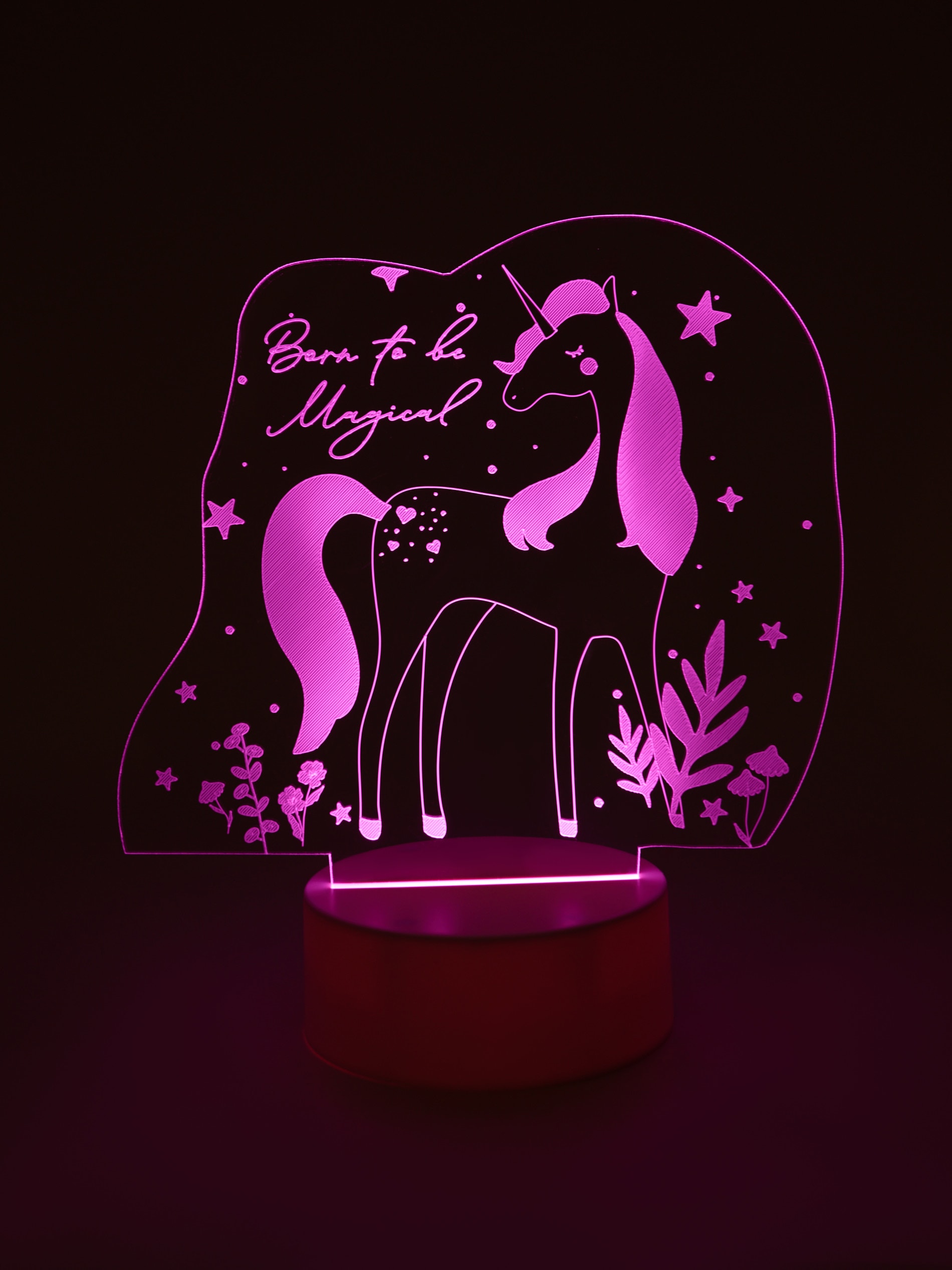 Lampa LED z motywem jednorożca i napisem