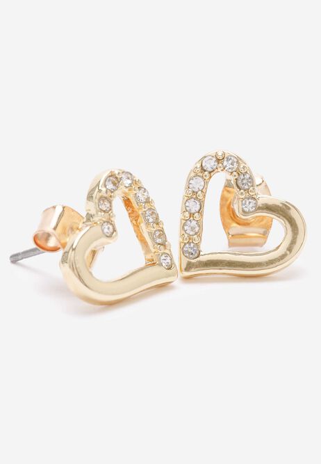 Womens Gold Diamante Heart Earrings