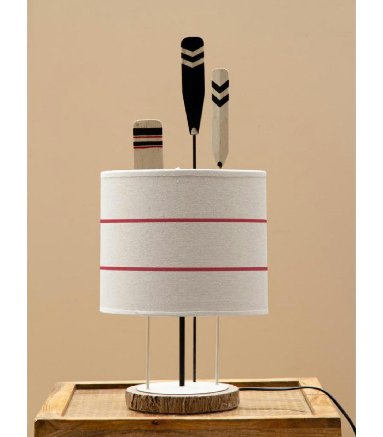 PAGAIES - Lampe à poser 3 pagaies avec abat-jour lin blanc H63cm