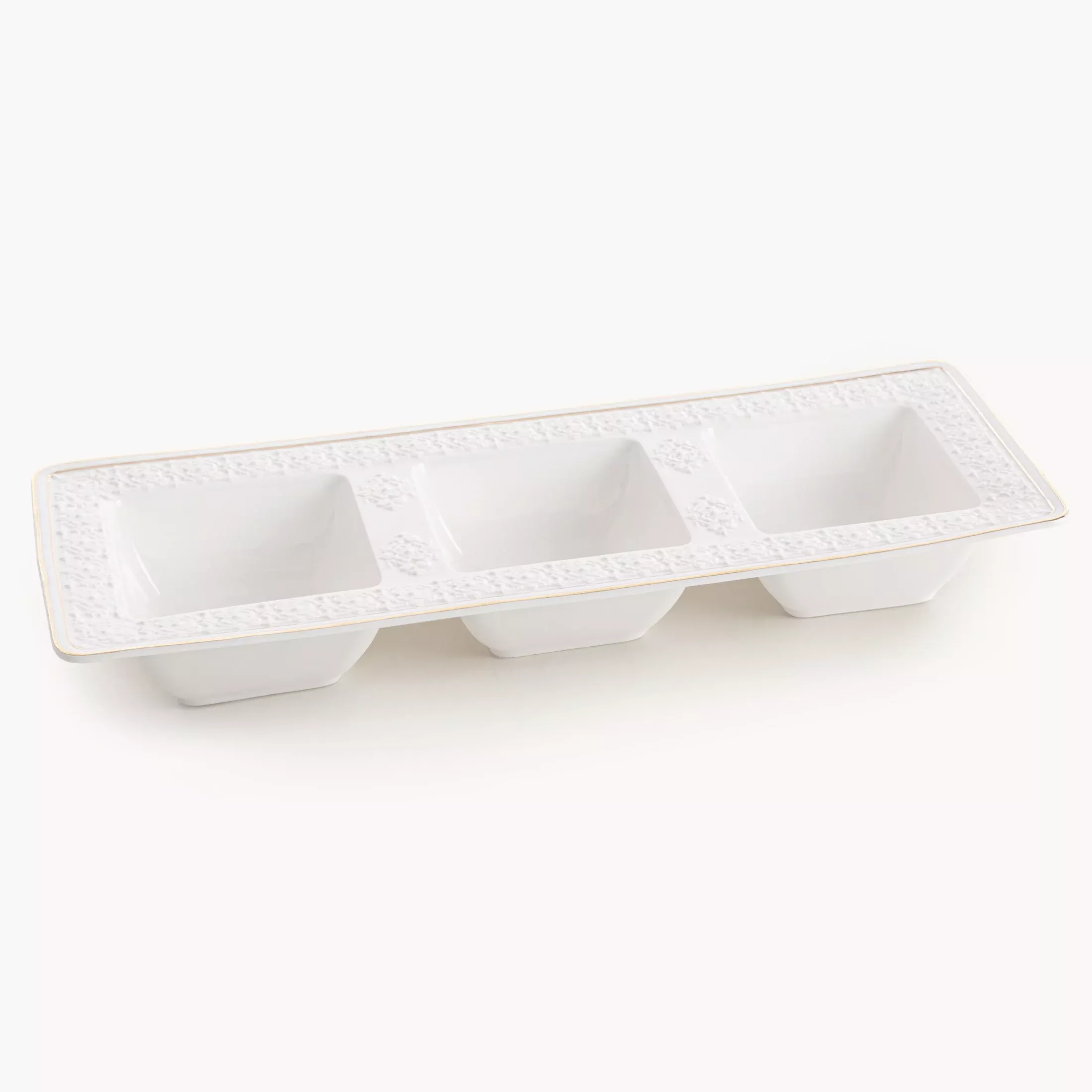 Miseczki ceramiczne dekoracyjne biało-złota zdobione złotymi akcentami 36x13x5 cm OLIVIA