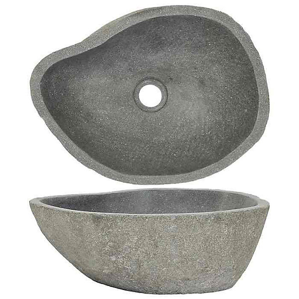 Lavabo - VIDAXL - Ovale - Pierre de rivière - 37-46 x 29-36 cm - Drain 4,5 cm