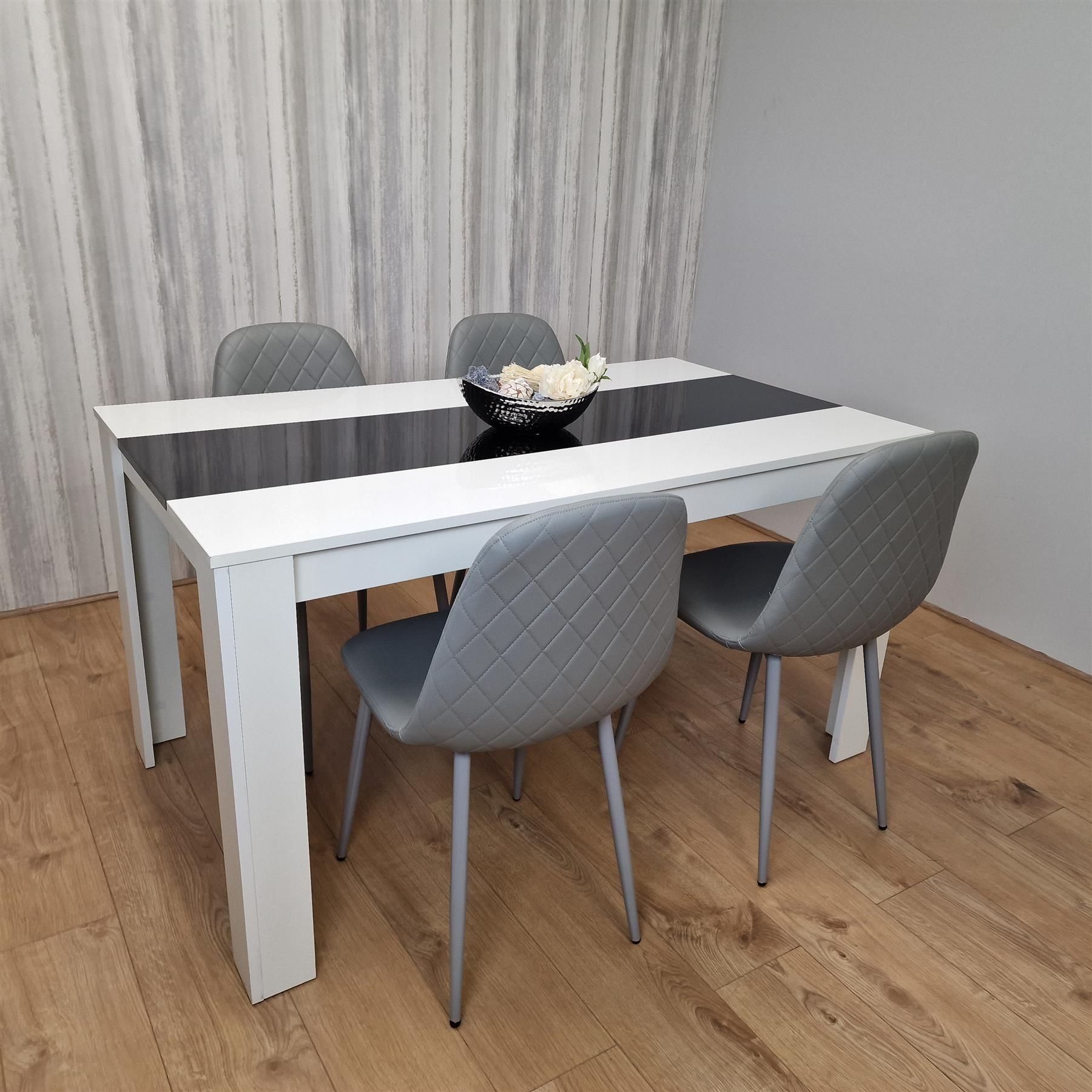 KOSY KOALA Modern White And Black Dining Table Set With 4 Grey Chairs Dining Room Furniture