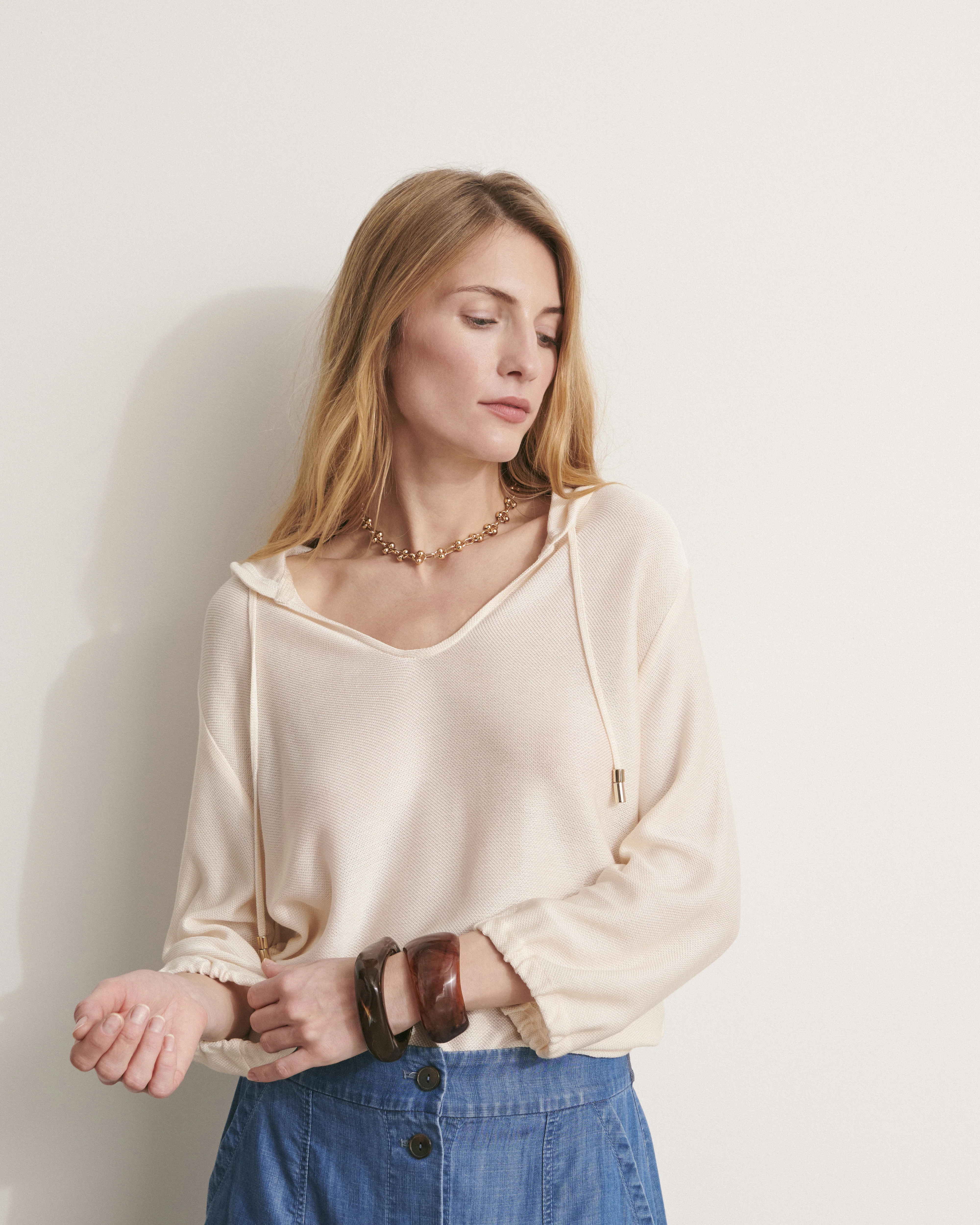 Pull à capuche en viscose ARUSI/11041/761