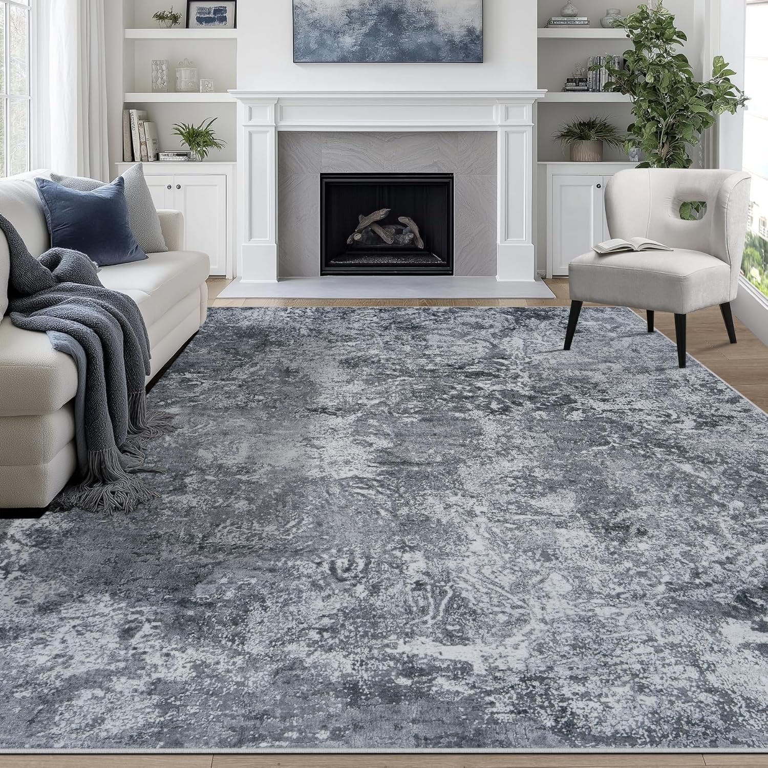 9x12 Area Rugs for Living Room Rug Washable: Abstract Large Rug for Dining Room Bedroom Carpet Non Slip 9 by 12 Indoor Modern Nursery Home Office Black
