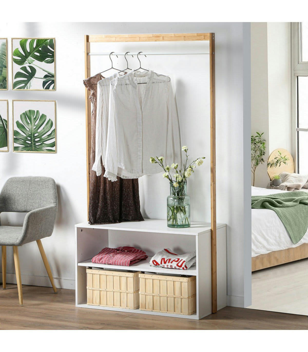 - Penderie d'entrée avec rangement - Blanche et marron