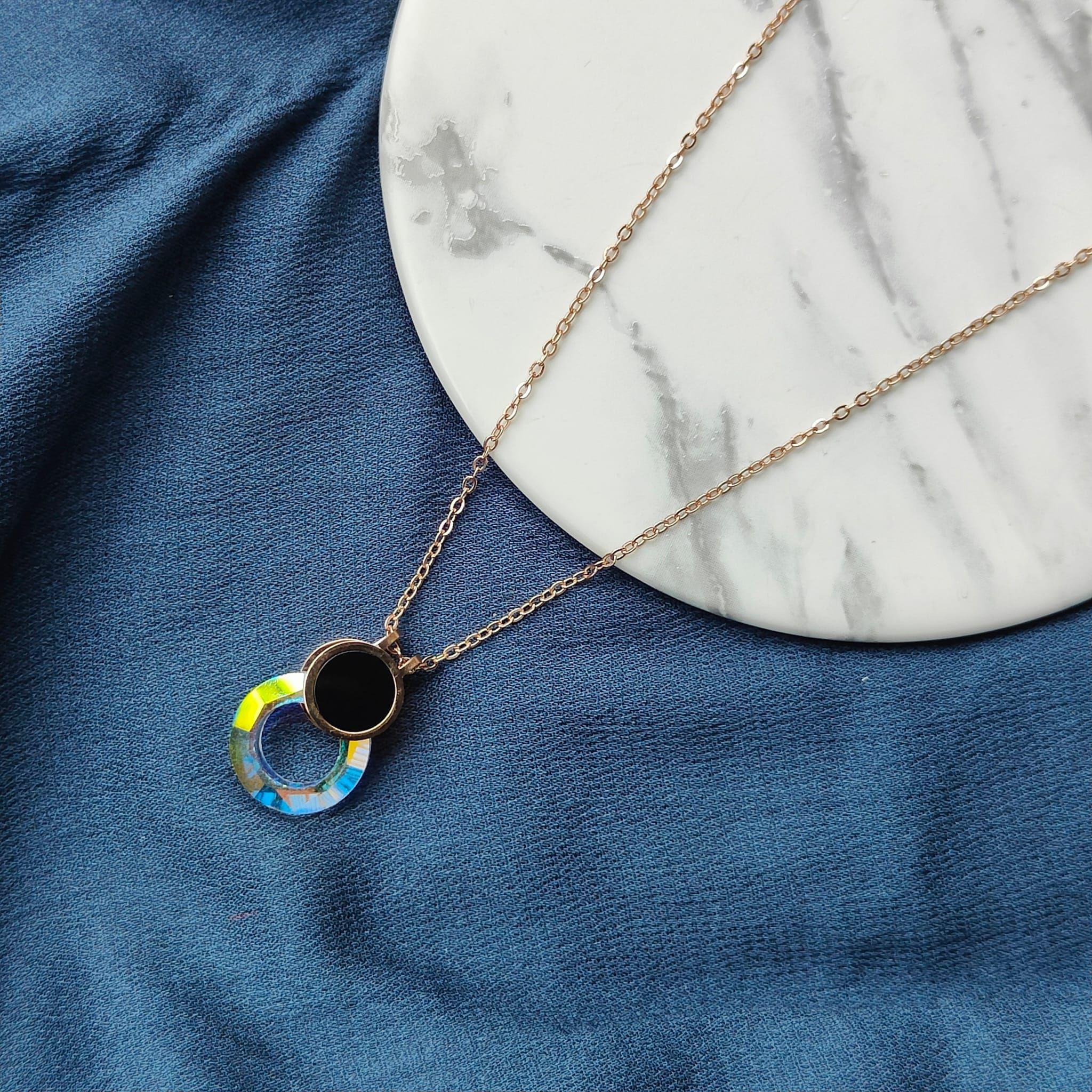 The Colourful Aura White Enamel Round Colourful Disc Gold Brass Pendant Necklace