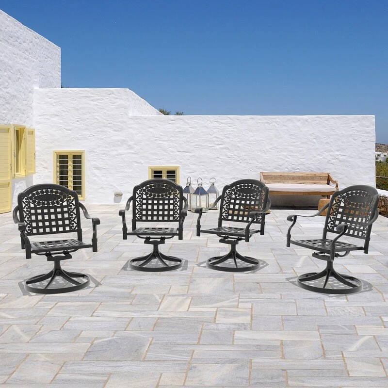 Black Swivel Aluminum Patio Outdoor Dining Chair (4-Pack)