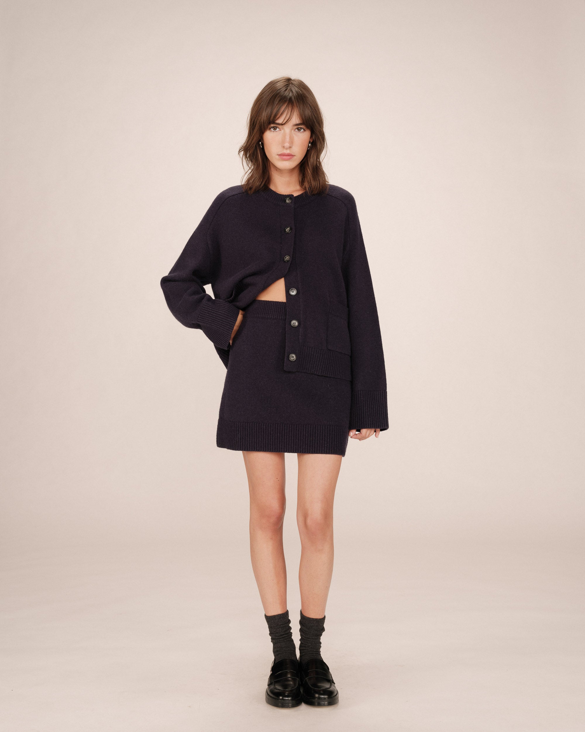 Jupe ajustée en maille marine Shae
