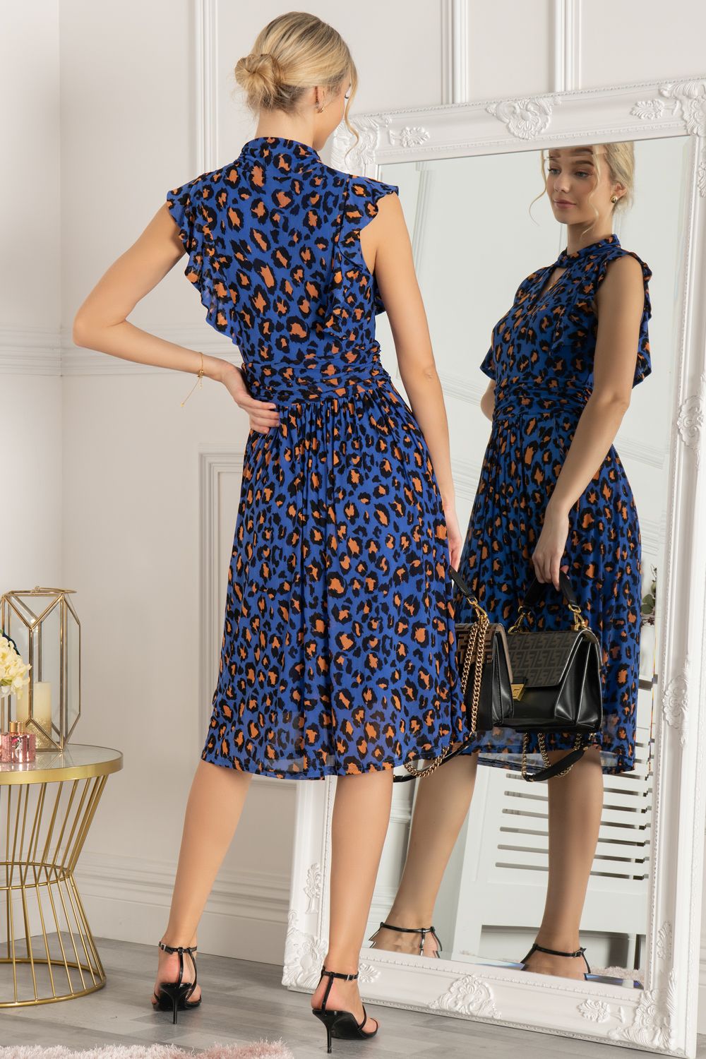 Jolie Moi Lunna High Neck Frill Mesh Dress