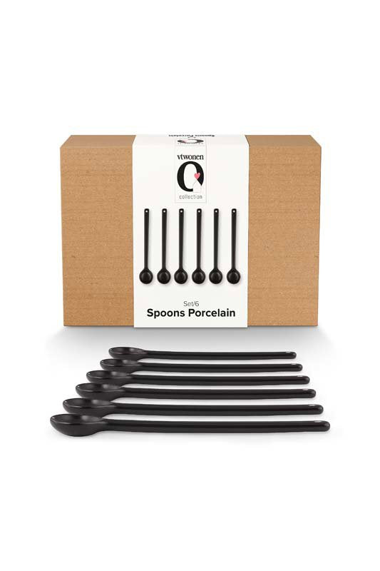 vtwonen Theelepels - Porcelein - Zwart - Set van 6