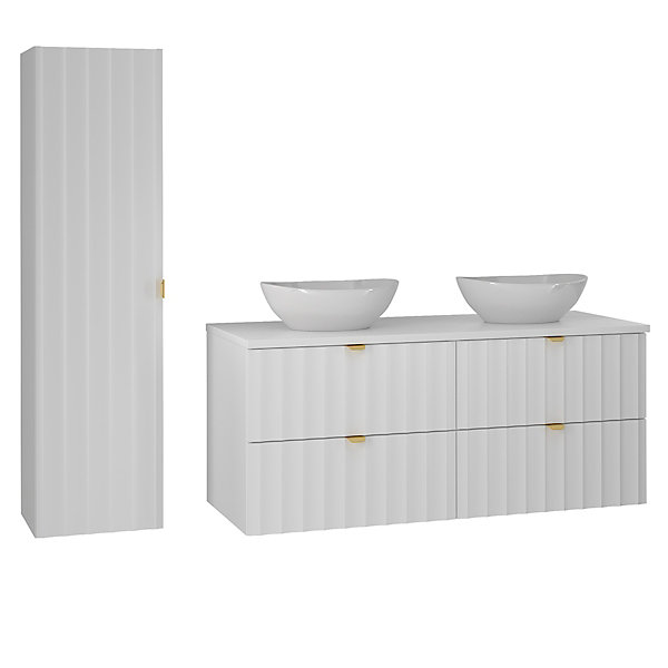 Ensemble meuble double vasque 120cm et colonne Lexa Blanc