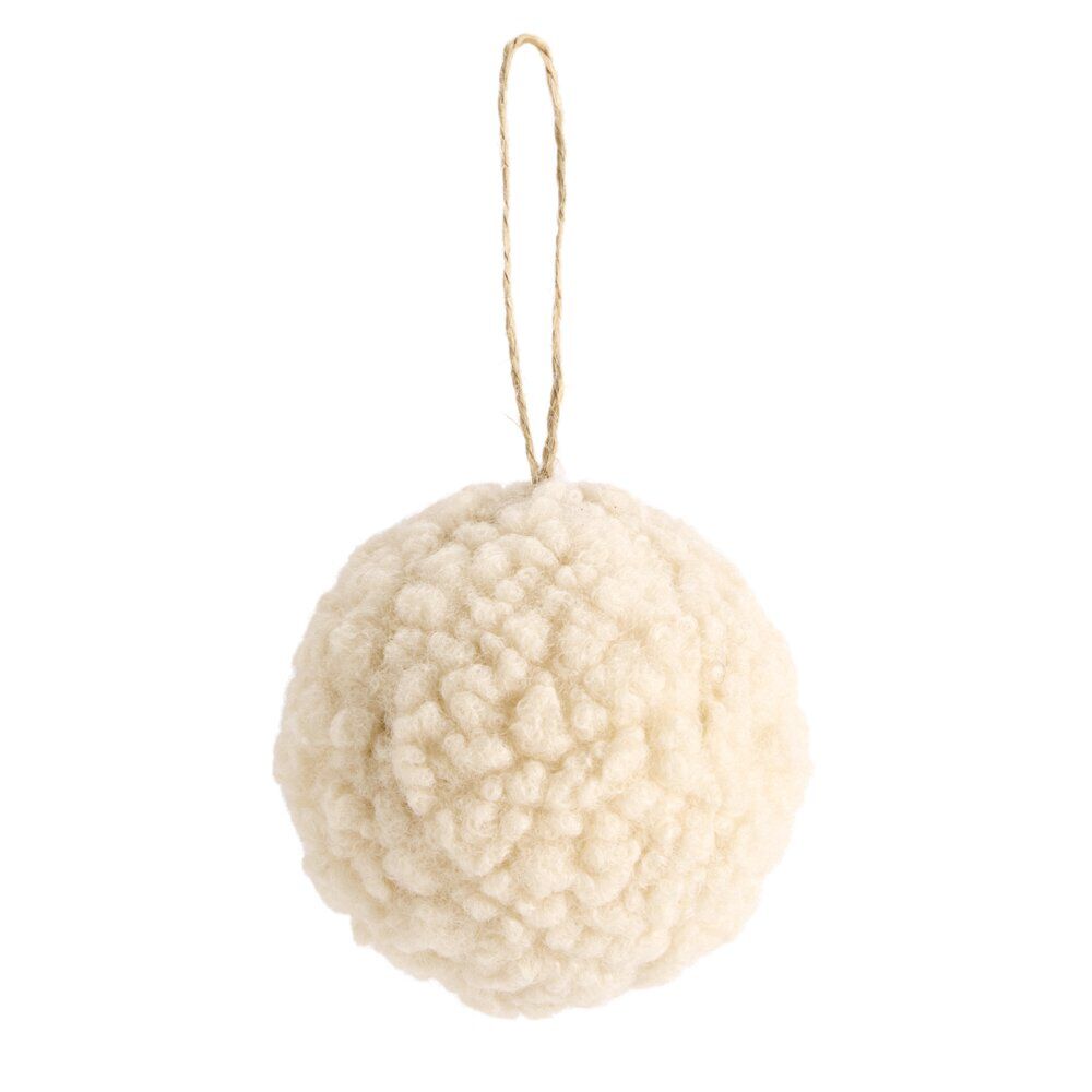 Boule de No&euml;l laine bouclée à suspendre (4 modèles)