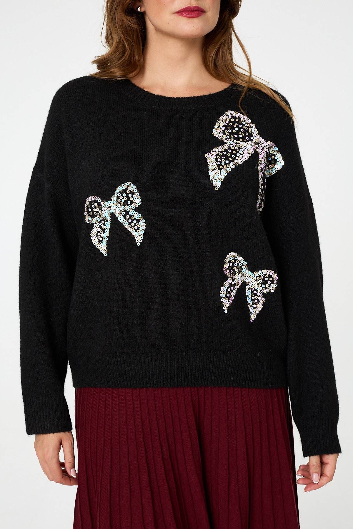 Izabel London Sequin Bow Detail Drop Shoulder Jumper