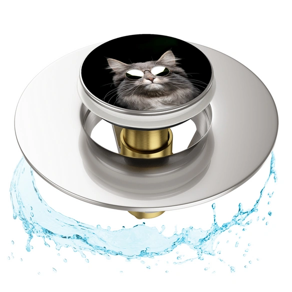 Waschbeckenstöpsel »Cool Cat«, 340 mm - 380 mm, Schwarz, Rund