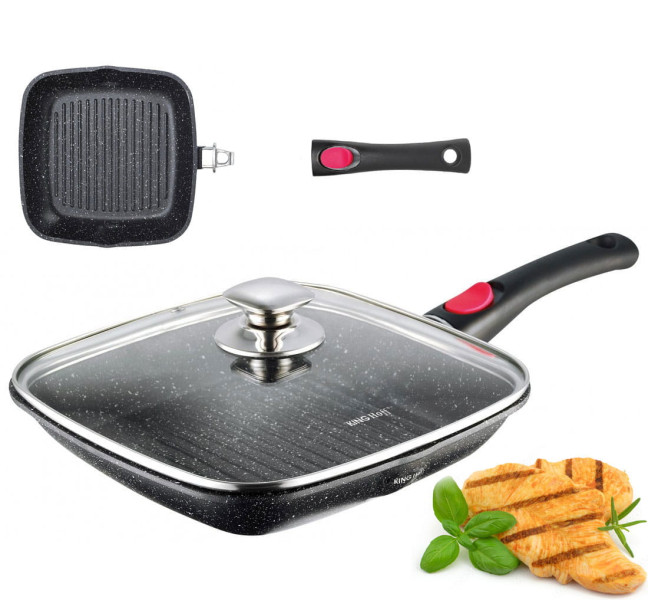 Patelnia grillowa z powłoką granitową 24cm z odpinanym uchwytem KINGHOFF